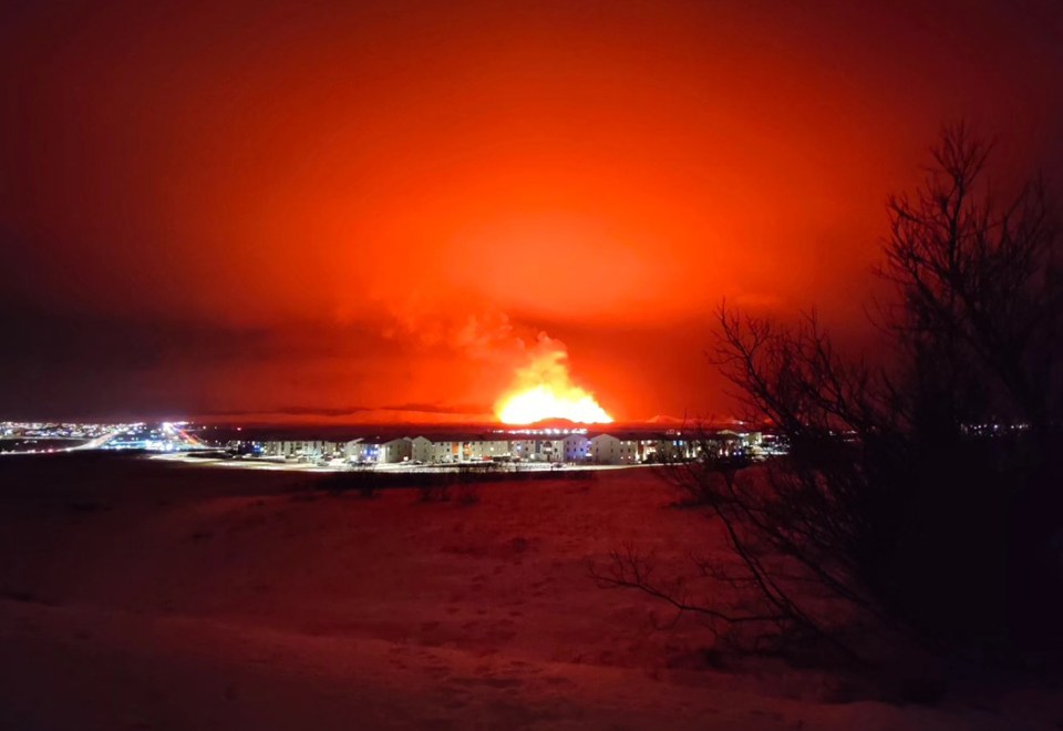 The view from Asbru, Reykjanesbaer where many residents had to evacuate towards