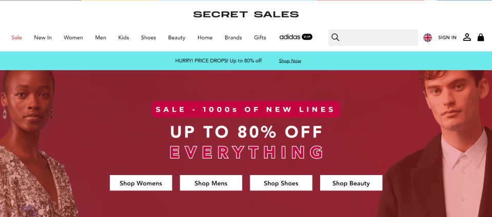 Secret Sales is offering up to 90% off in its Boxing Day sale