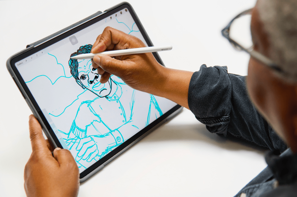 The design was created using an Apple Pencil on the iPad Pro