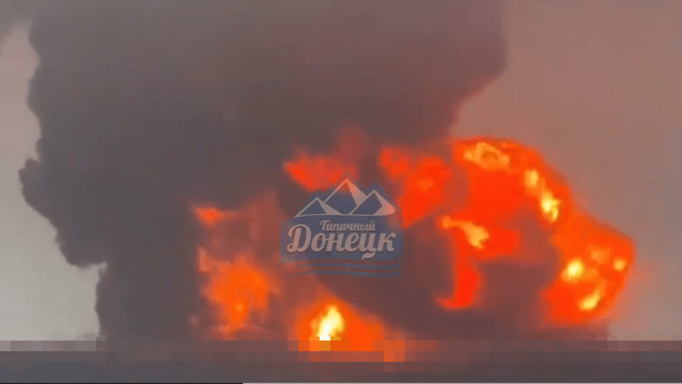 The strike on a Russian oil depot in Makiivka, near Donetsk, is captured by witnesses on film