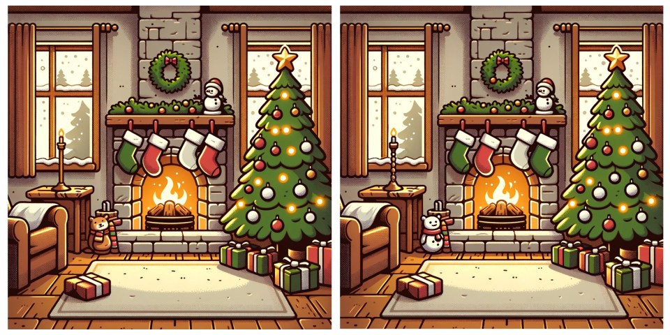 DECK THE HALLS Everyone can spot the Christmas trees - but can you see 5 differences in these two festive scenes in under 10 seconds? ..DECK THE HALLS Can you spot 5 differences in these two festive scenes in under 10 seconds?