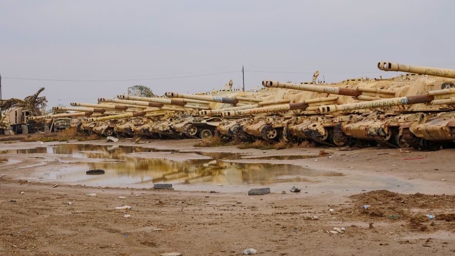 Thousands of rusty tanks lay abandoned at Camp Taji, 27km north of Baghdad