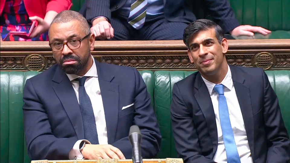 Rishi Sunak and James Cleverly during today's Rwanda debate