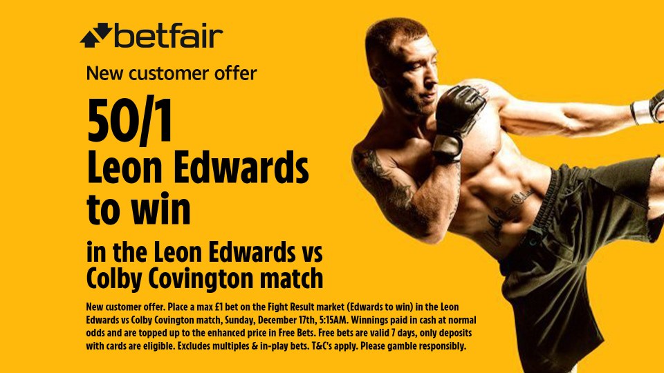 UFC 296 - Edwards vs Covington odds: Get Edwards at 50/1 to win with Betfair