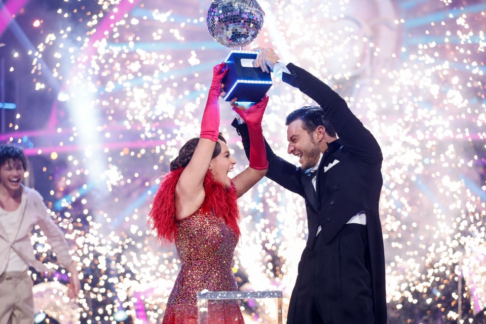 Ellie and Vito looked ecstatic as they lifted the glitterball trophy