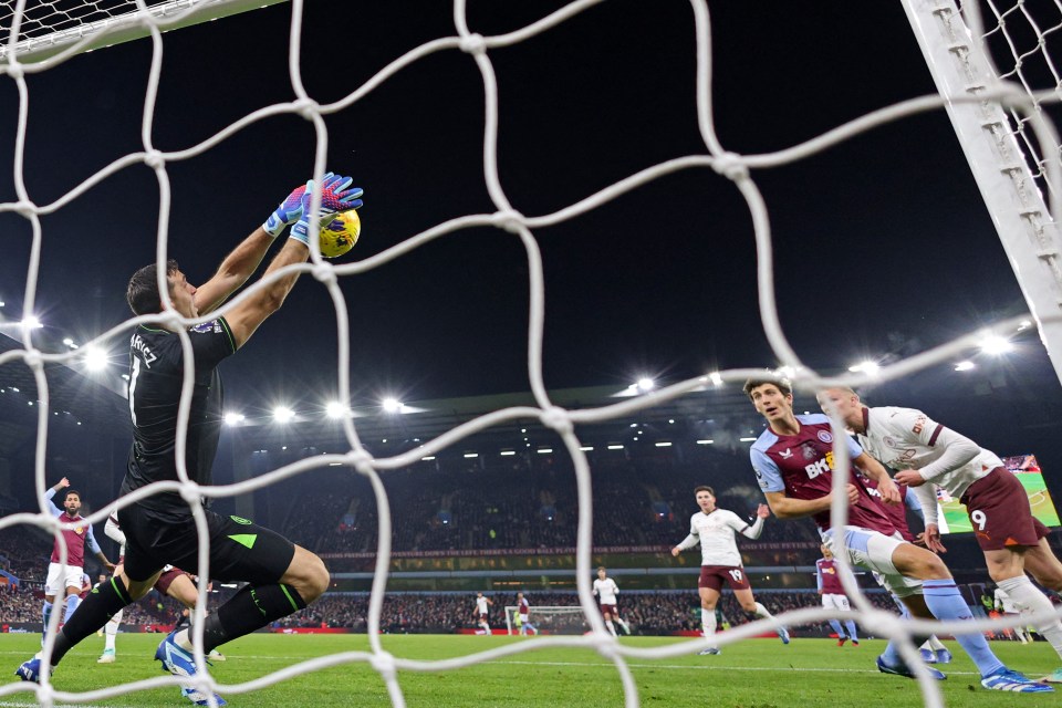 Emiliano Martinez made two outstanding saves in quick succession against Man City