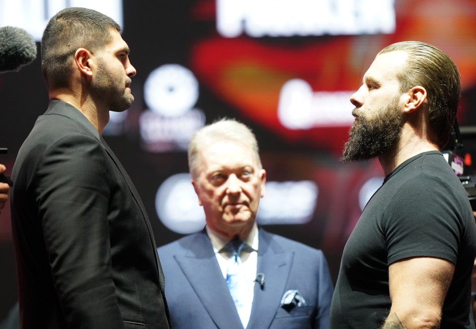 Filip Hrgovic, left, and Mark de Mori ahead of their fight in Saudi Arabia