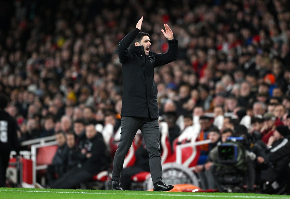 A frustrated Mikel Arteta gesticulates on the sidelines