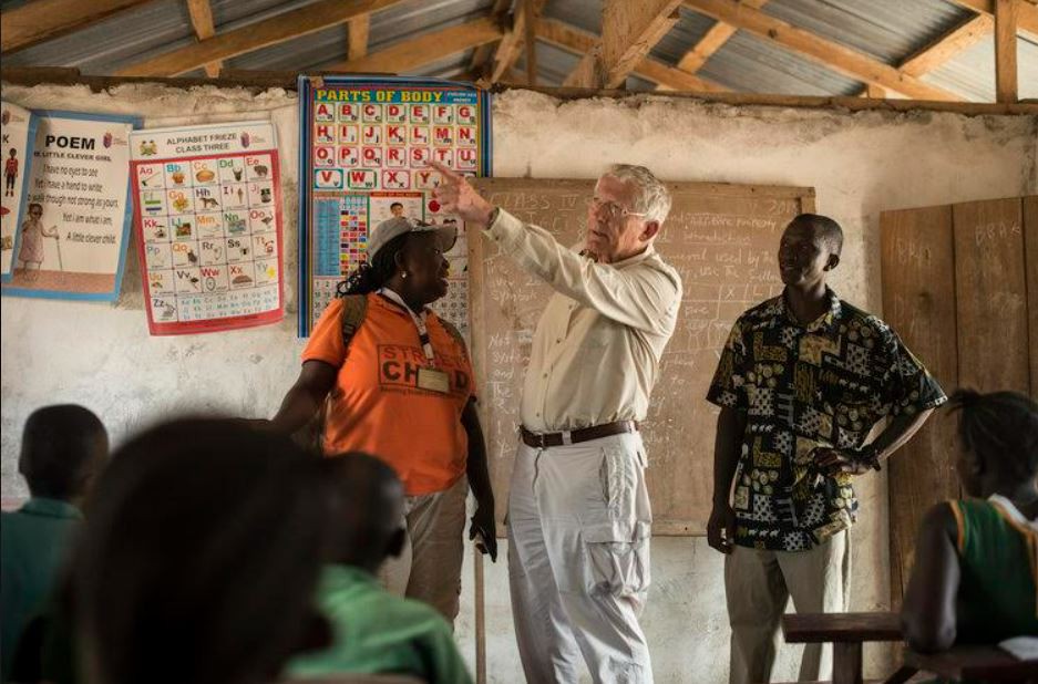 Nick posed for photos with students in a school in Sierra Leone