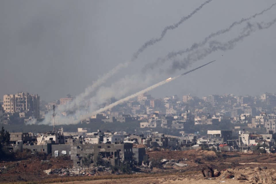 A rocket being fired from inside Gaza towards Israel, as battles resumed between the Israeli forces and Hamas militants