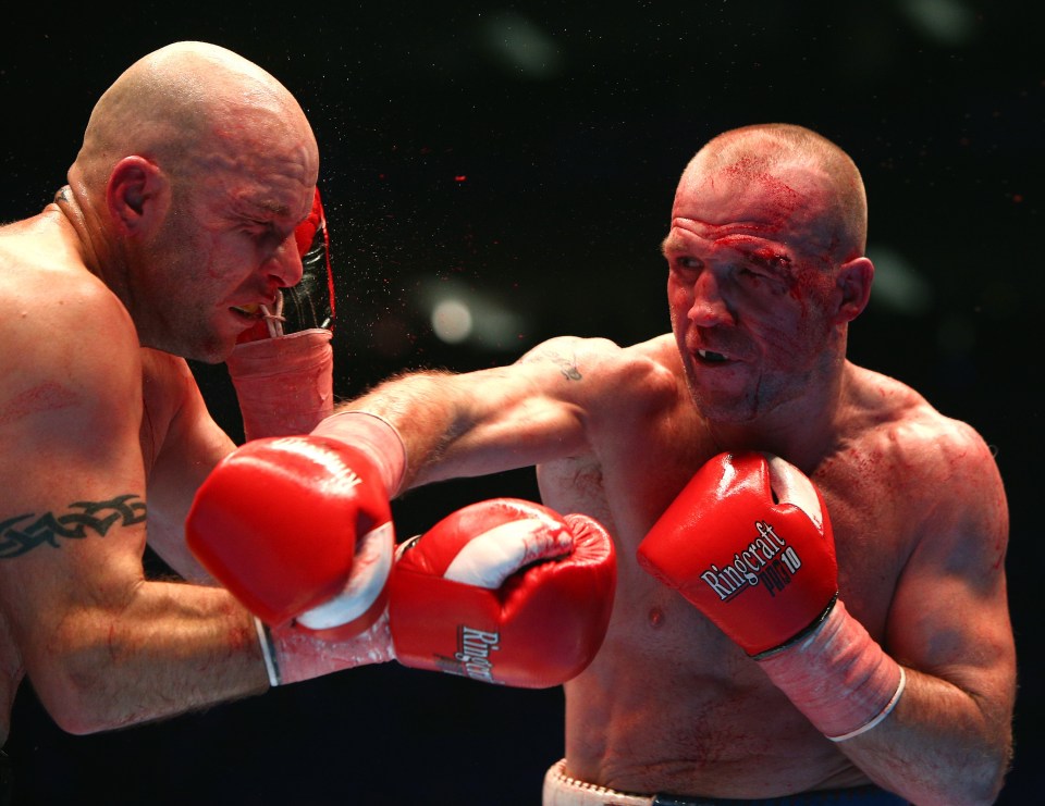 Tony, right, in the ring against Richard Horton in 2016