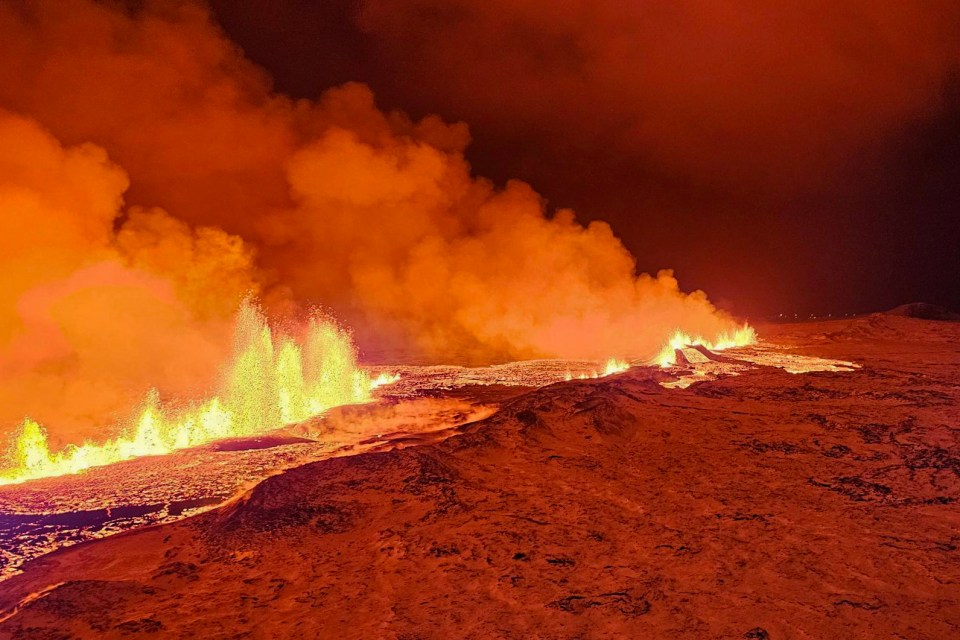 The lava, spewing from a 2.5 mile crack in the Grindavik volcano, appeared to be moving away from the nearest town