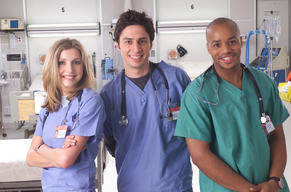 Sarah Chalke, Zach Braff, Donald Faison in Scrubs