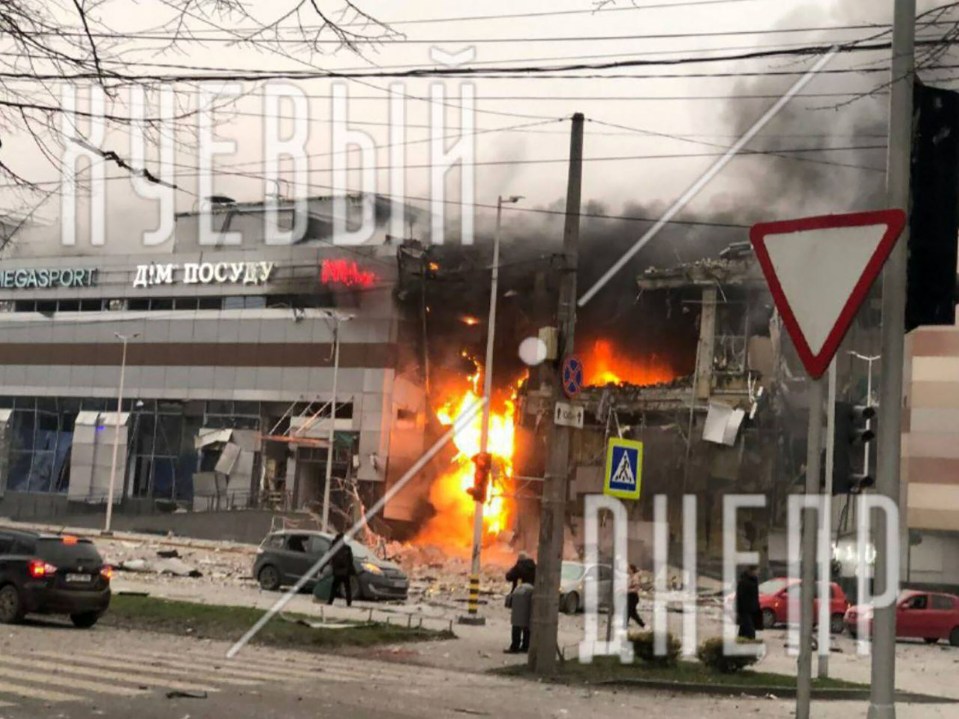 A shopping mall was struck in Dnipro