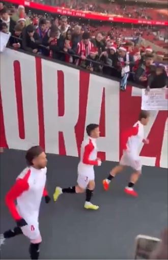 Ramos ran out in front of the Atletico fans with his Sevilla team-mates