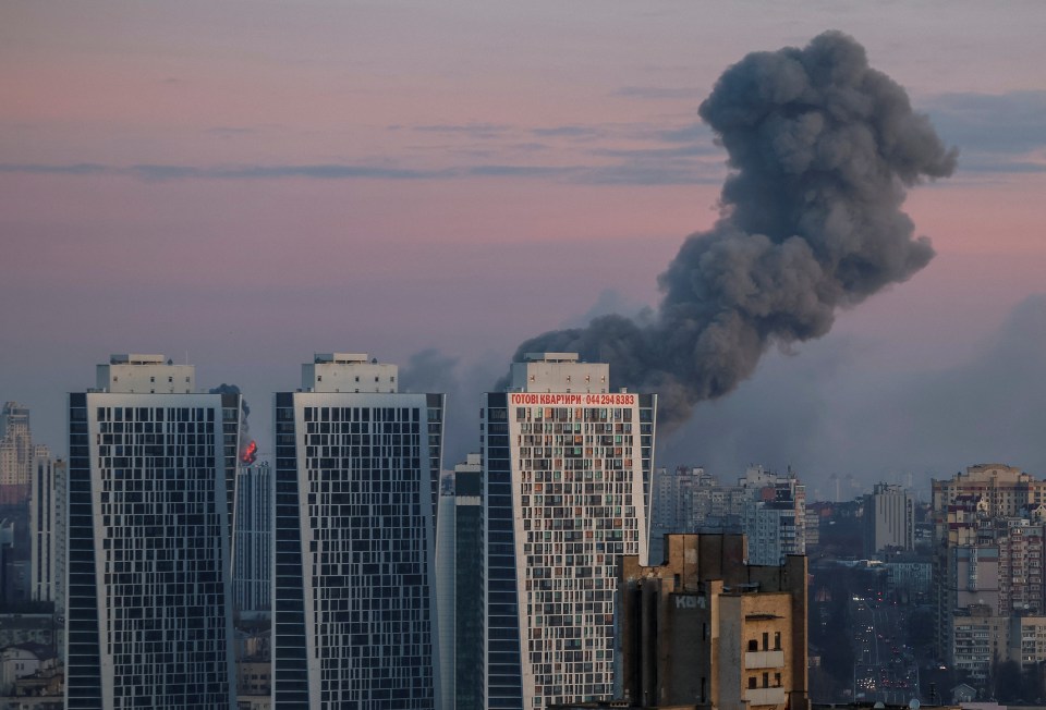 Today's drone attacks on Putin's Russia came after an 18-hour aerial barrage across Ukraine yesterday, pictured