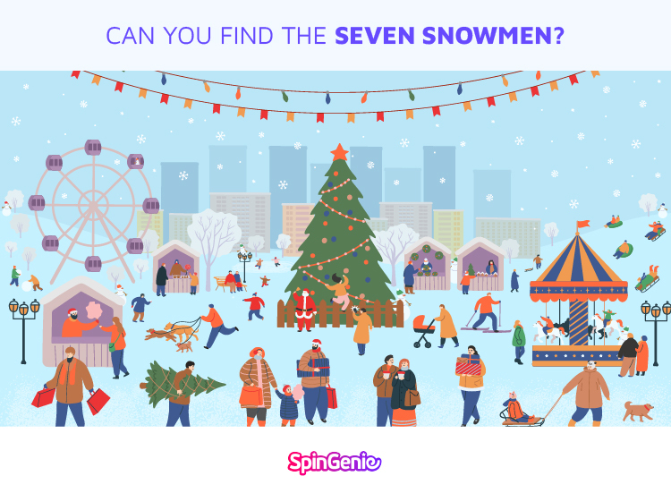 Can you find the seven snowmen in this wintery scene?