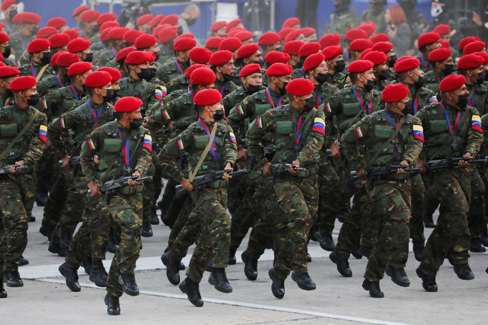 Soldiers take part in a military parade to celebrate the 210th anniversary of Venezuela's independence in Caracas in 2021