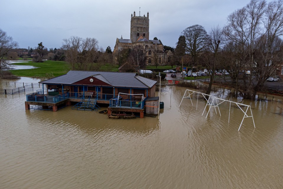 Tewkesbury cricket club pavilion flooded after heavy rain from storm Gerrit on Friday