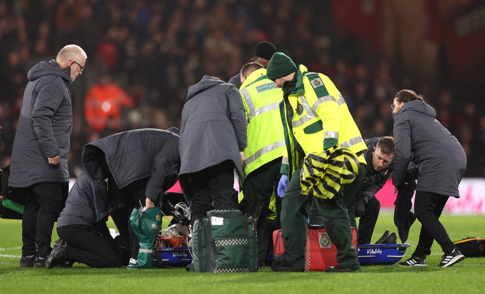 Lockyer received treatment from paramedics on the pitch at the Vitality Stadium