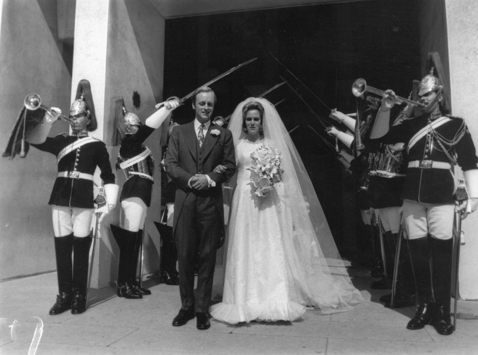 Andrew and Camilla tie the knot at the Guard's Chapel, London in 1973