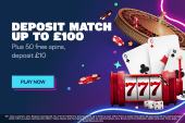 an advertisement for a casino that says deposit match up to 100