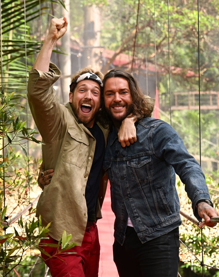 Editorial use only..Mandatory Credit: Photo by James Gourley/ITV/Shutterstock (14251637aw)..Sam Thompson is crowned King of the Jungle and is met by Pete Wicks..'I'm a Celebrity... Get Me Out of Here!' TV Show, Series 23, Australia - 10 Dec 2023