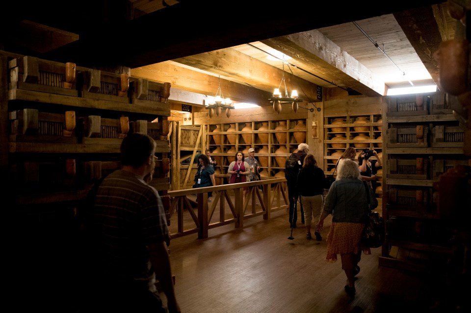 Tourists explore the enormous ark