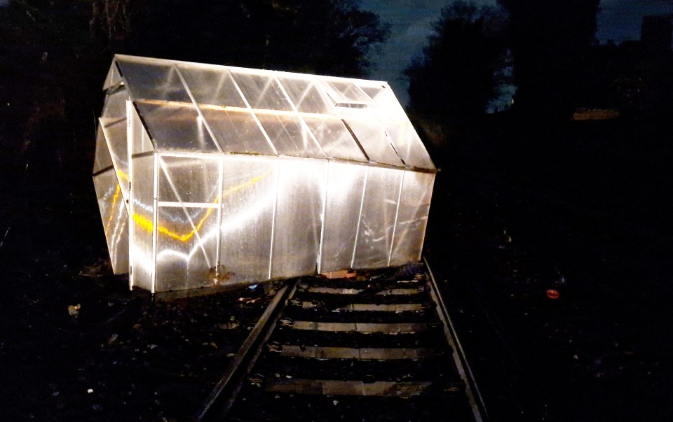 A greenhouse found its way onto train tracks in Westgate-on-Sea, Kent