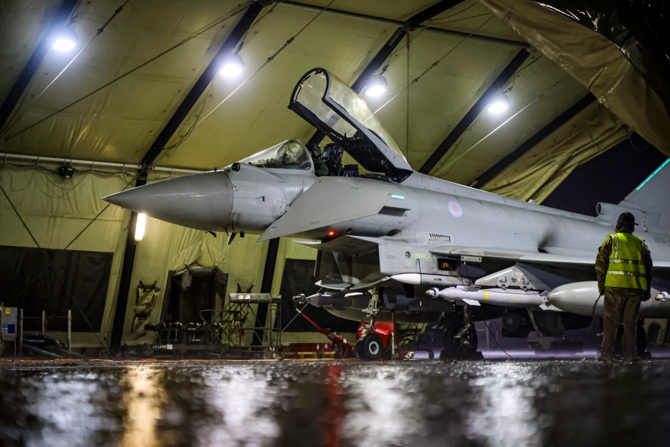 An RAF Typhoon jet ready to take off to carry out strikes against Houthi targets