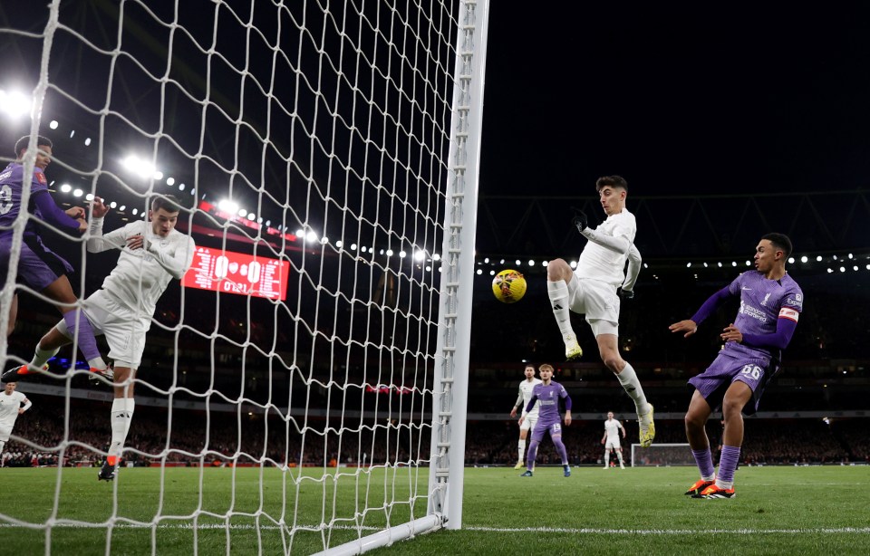 Kai Havertz misses one of Arsenal’s many chances against Liverpool on Sunday