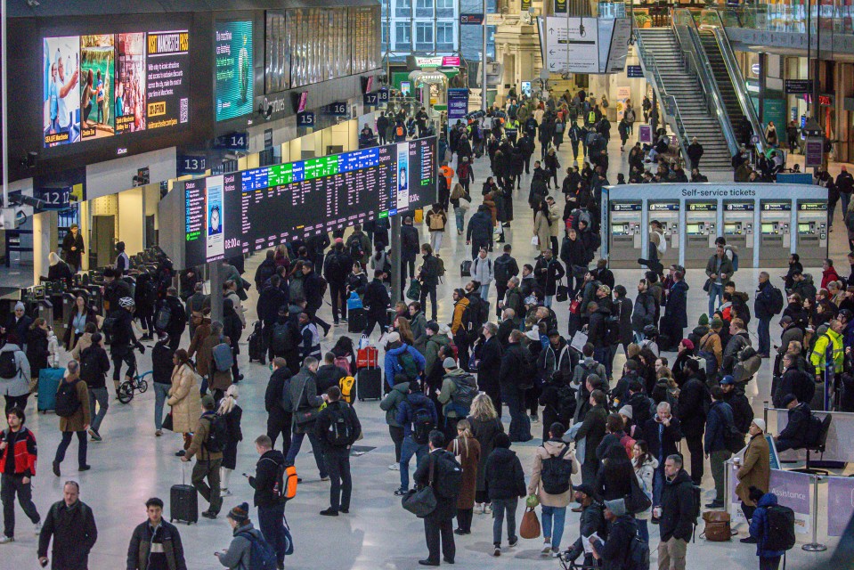 The packed concourse at Waterloo station in London