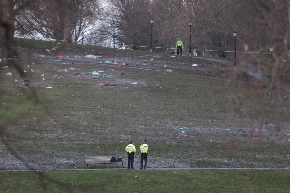 Extensive police cordons remain in place as officers conduct forensic examinations