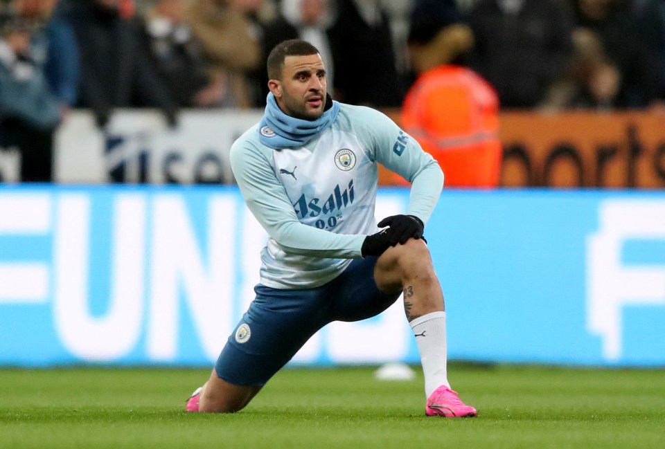 Kyle Walker stretching before the game against Newcastle