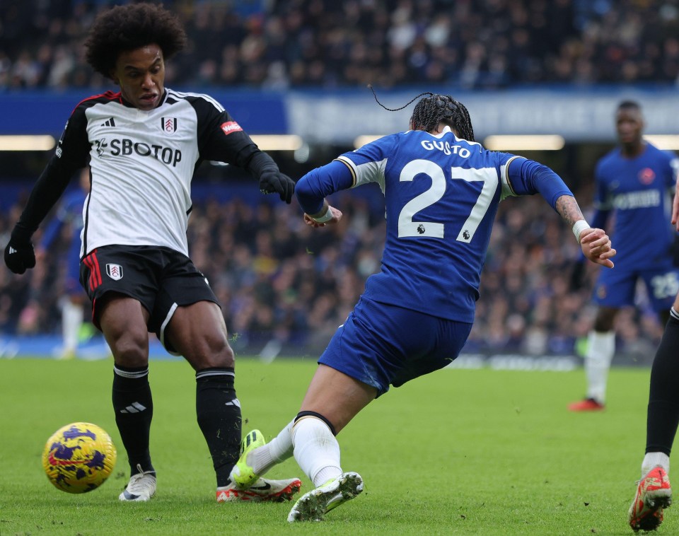 Gusto appeared to celebrate his crunching foul on Willian in Chelsea’s 1-0 win over Fulham