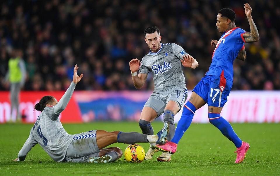 Dominic Calvert-Lewin was sent off for this tackle during Everton's draw with Crystal Palace