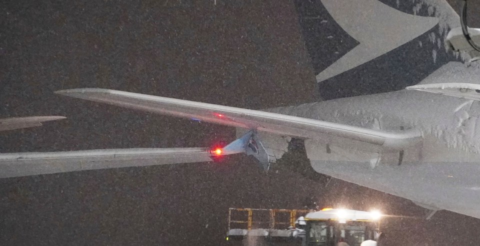 Footage shows the damage to the passenger planes in the blizzard conditions