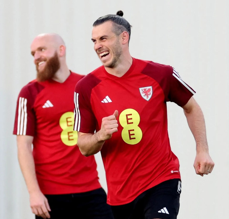 Jonny Williams and Gareth Bale in training for Wales