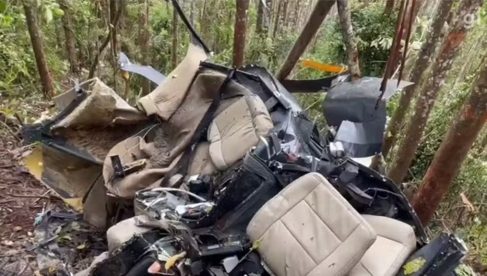 The remaining parts of the helicopter after the crash