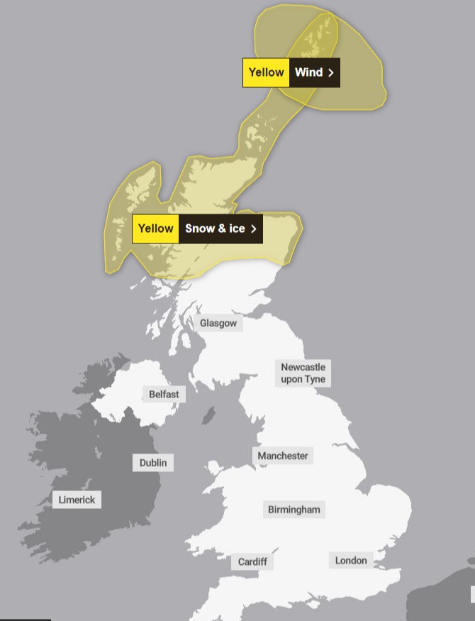 Yellow weather warnings have been issued for Sunday