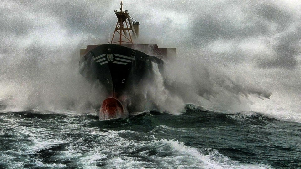 The MSC Nicoleta II battled her way through rough seas off the coast Cork, Ireland yesterday