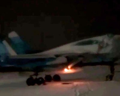 The Russian Su-34 warplane on fire after Ukraine claim they left the jet completely destroyed