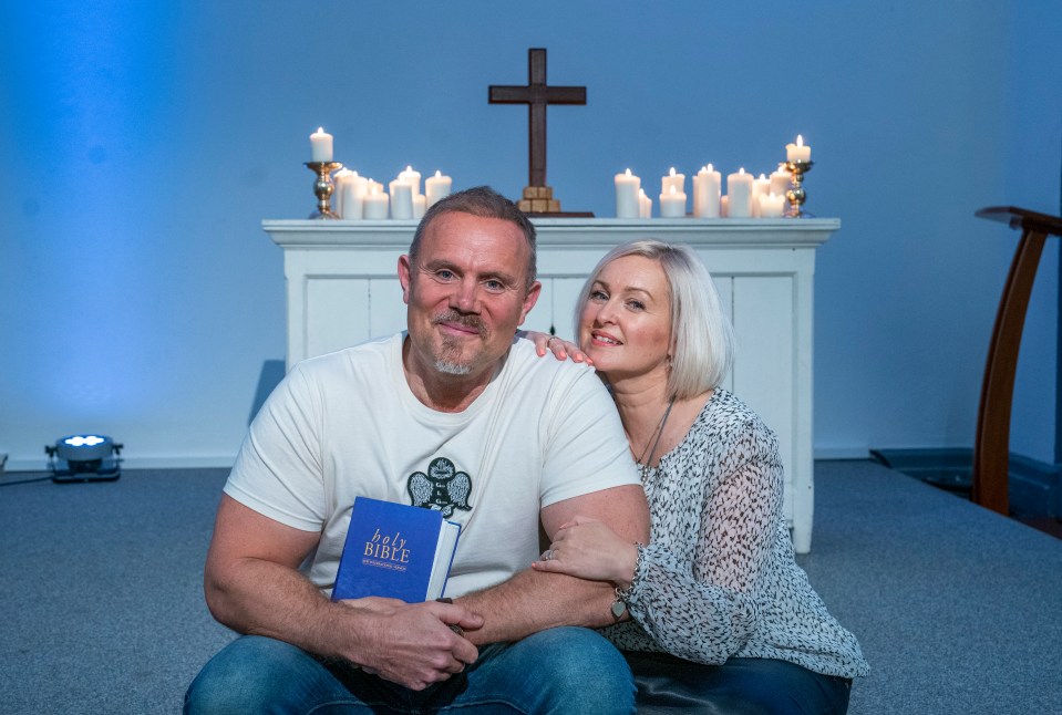 Former Gladiator Warren Furman, 51, with his wife Dionne Furman, 51 ,at St Francis Community Church Ladbroke Grove London They will be ordained Priests at St Pauls Cathedral London on July 6th Picture: Arthur Edwards.