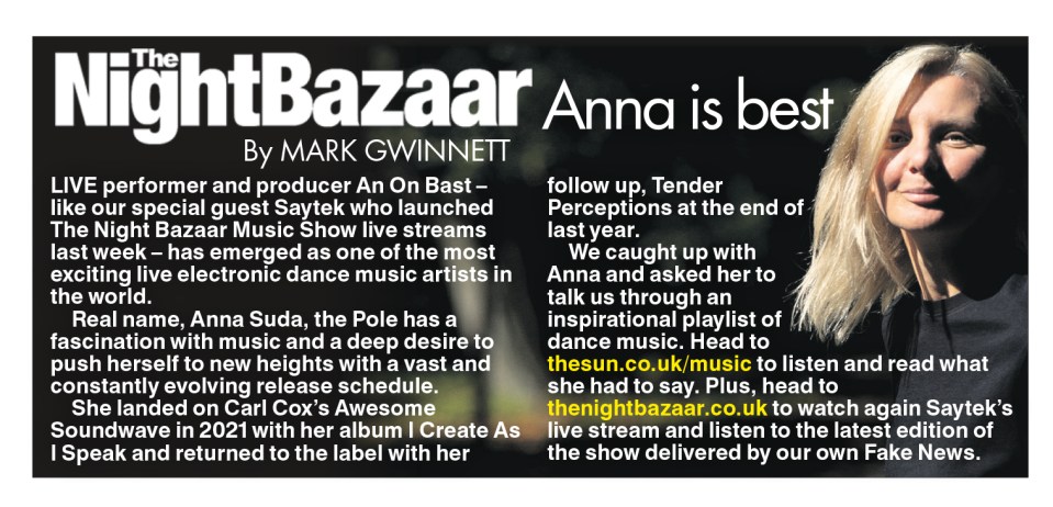 An On Bast was the focus of The Night Bazaar column in The Sun's award winning Something For The Weekend section on Friday 19th January 2024.