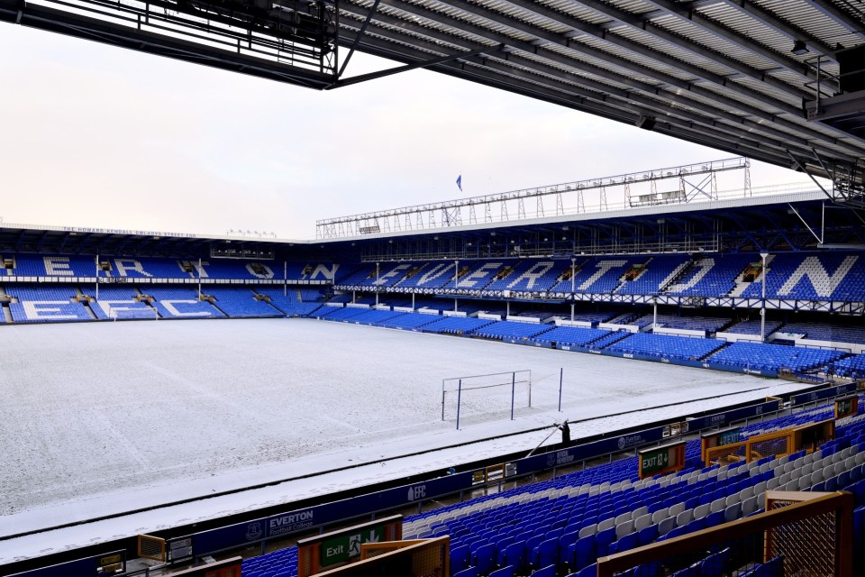 Goodison Park has been left completely covered in snow