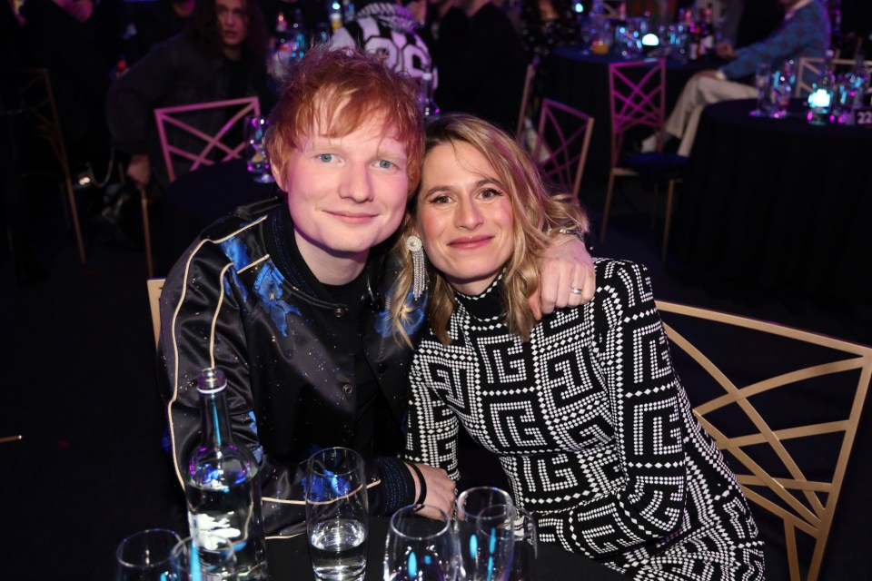 LONDON, ENGLAND - FEBRUARY 08: (EDITORIAL USE ONLY) Ed Sheeran and Cherry Seaborn during The BRIT Awards 2022 at The O2 Arena on February 08, 2022 in London, England. (Photo by JMEnternational/Getty Images)