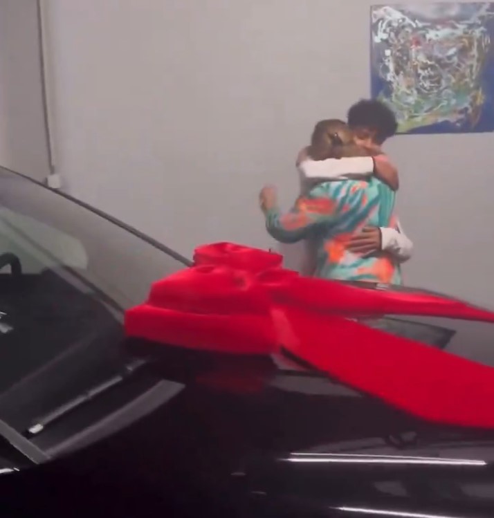 Cristiano Jr got a hug after presenting her with the motor