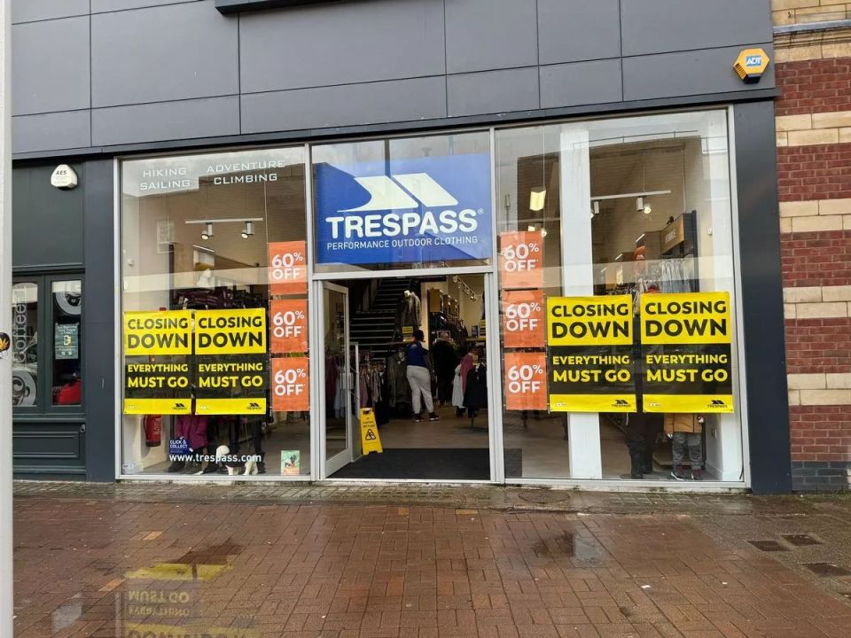 Closing down posters have gone up in the Sutton Coldfield branch of Trespass