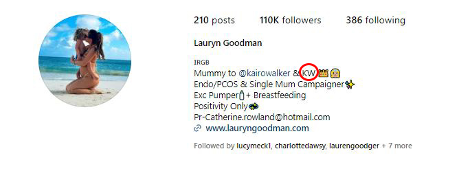 Lauryn's instagram bio says 'KW'