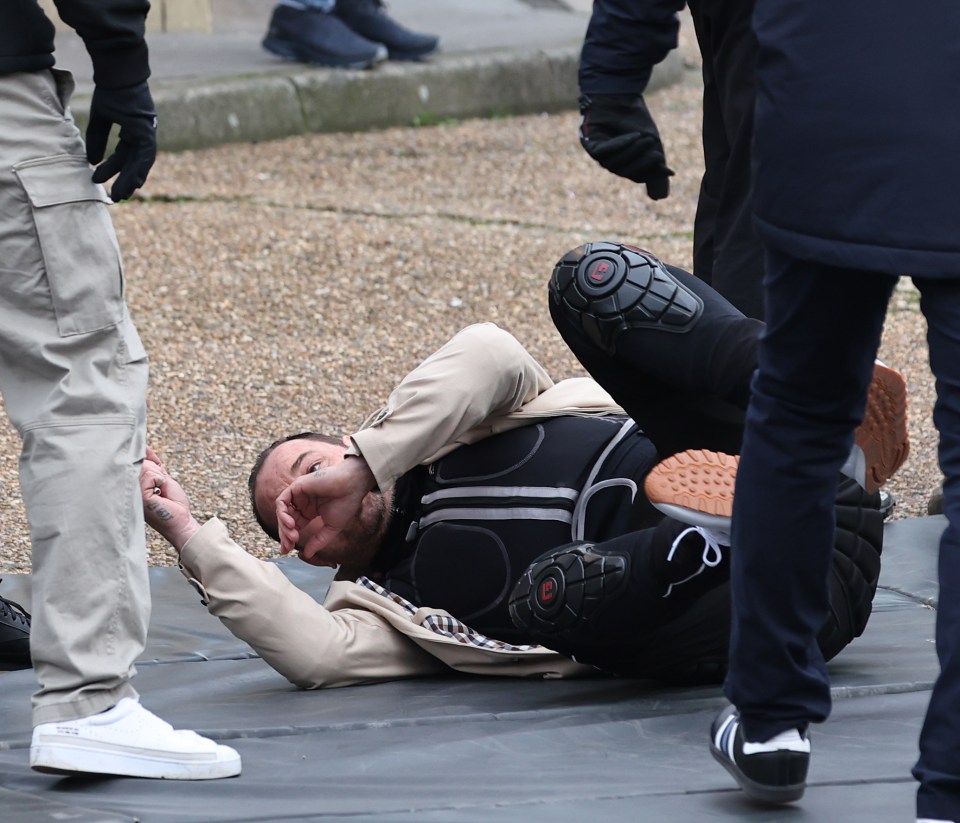 EXCLUSIVE: Actor Danny Dyer spotted in Body Armour on the set of the Football Factory Sequel 20 years after the original.....Pictured: Danny Dyer..Ref: SPL10702818 170124 EXCLUSIVE..Picture by: Click News And Media / Dean / SplashNews.com....Splash News and Pictures..USA: 310-525-5808 .UK: 020 8126 1009..eamteam@shutterstock.com....World Rights, No Bulgaria Rights, No Czechia Rights, No France Rights, No Croatia Rights, No Portugal Rights, No Serbia Rights, No Romania Rights, No Spain Rights, No Turkey Rights, No Ukraine Rights..